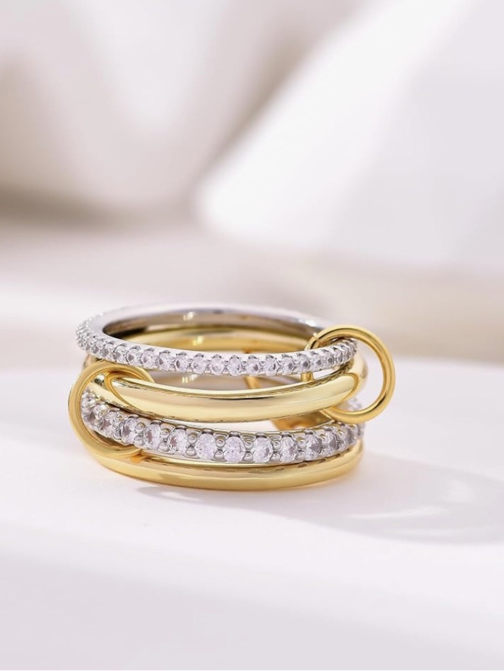 Hypoallergenic Gold and Silver Diamond Linked Ring Set